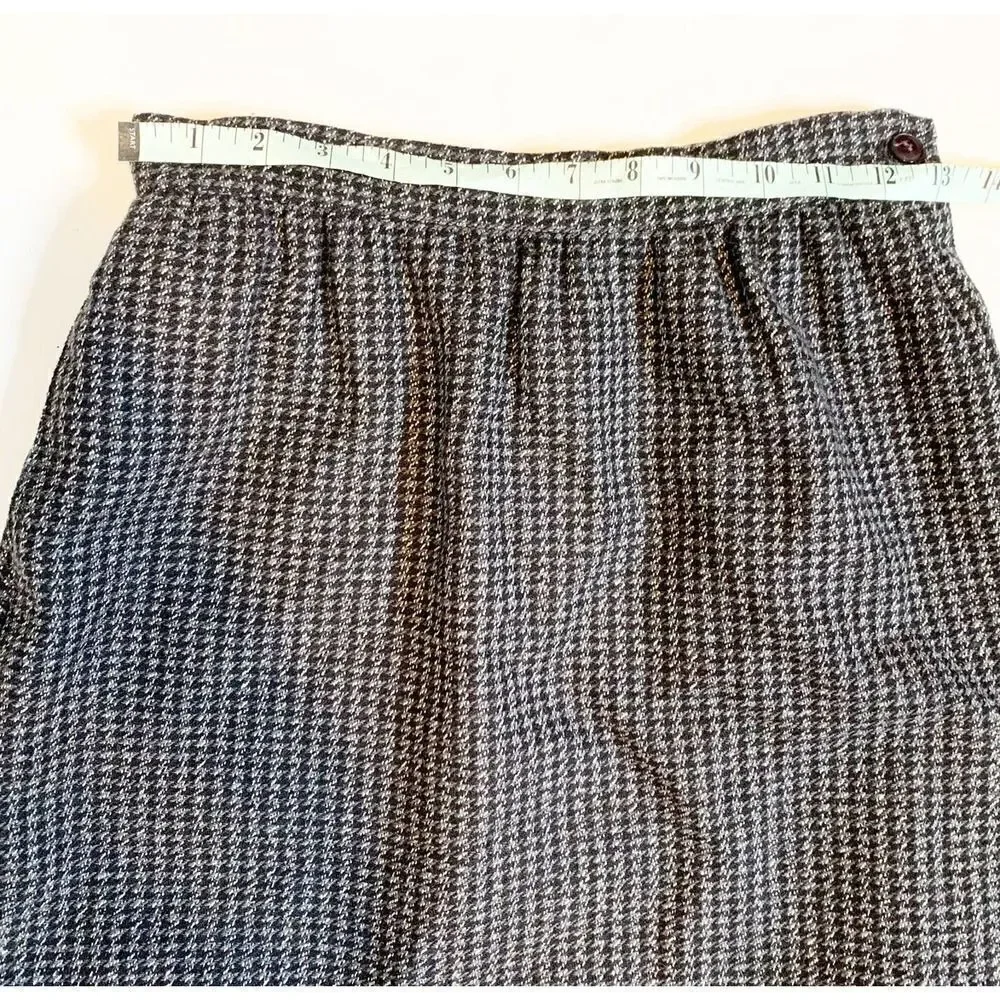 Vintage Sag Harbor Grey Houndstooth Plaid Wool Midi Pencil Skirt Women’s Size 0